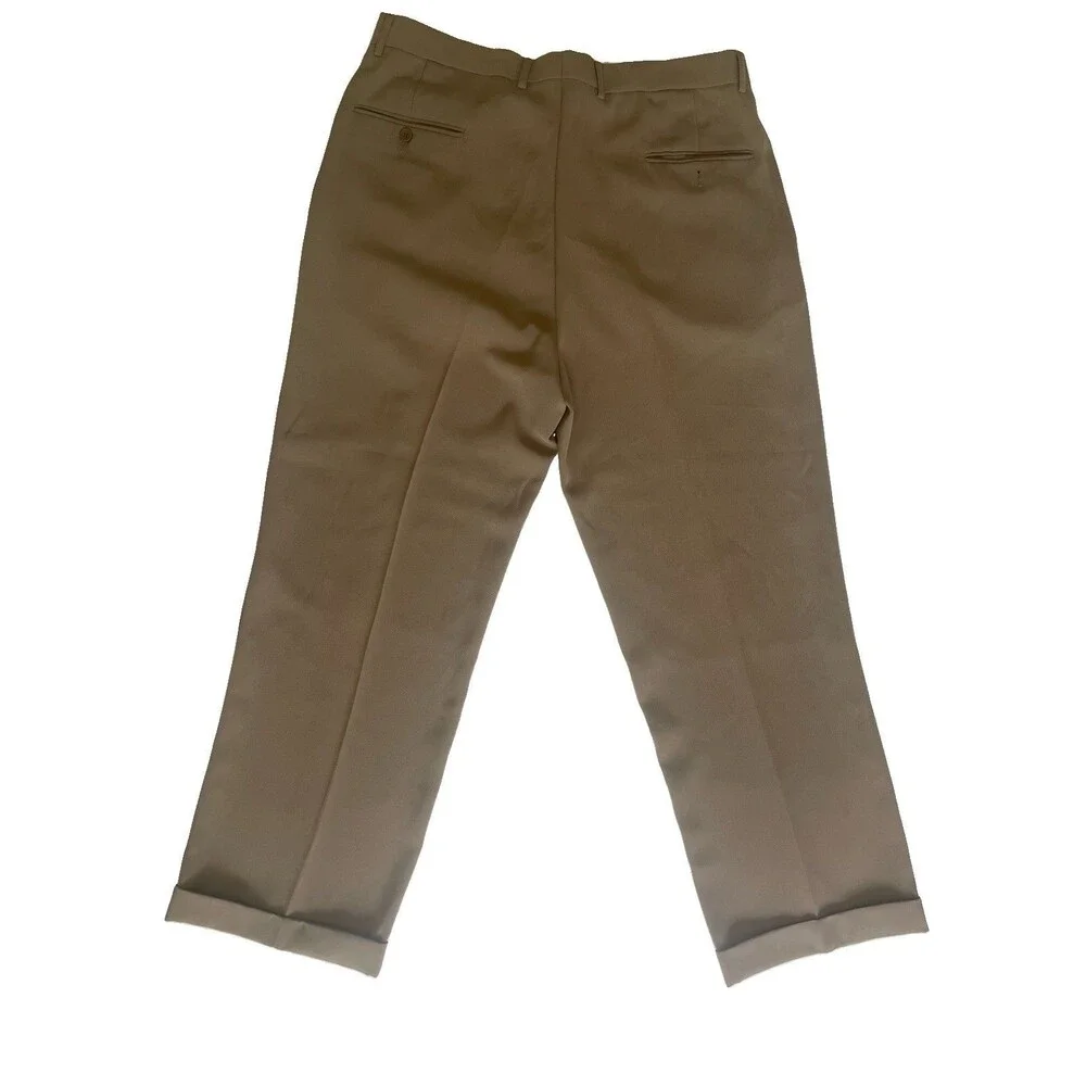 Vittorio St Angelo Mens Dress Pants 38L Pleated Cuffed Khaki Tan Italian Slacks
